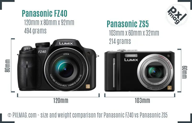 Panasonic FZ40 vs Panasonic ZS5 size comparison