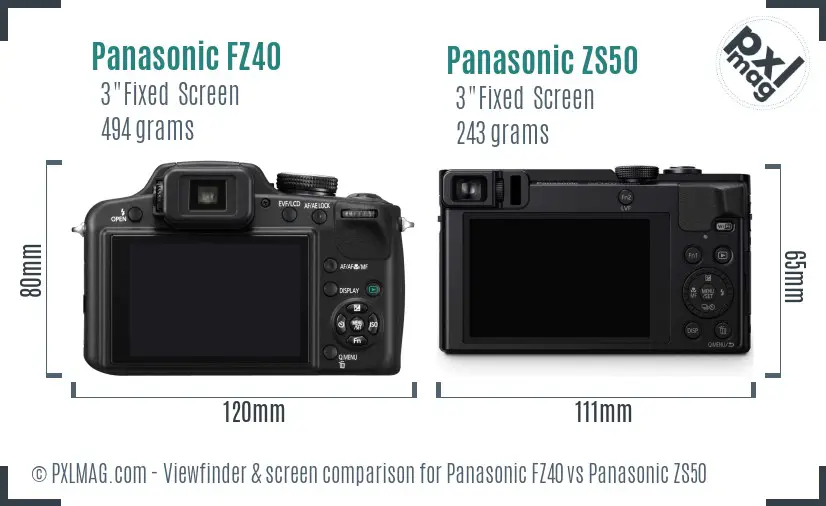 Panasonic FZ40 vs Panasonic ZS50 Screen and Viewfinder comparison