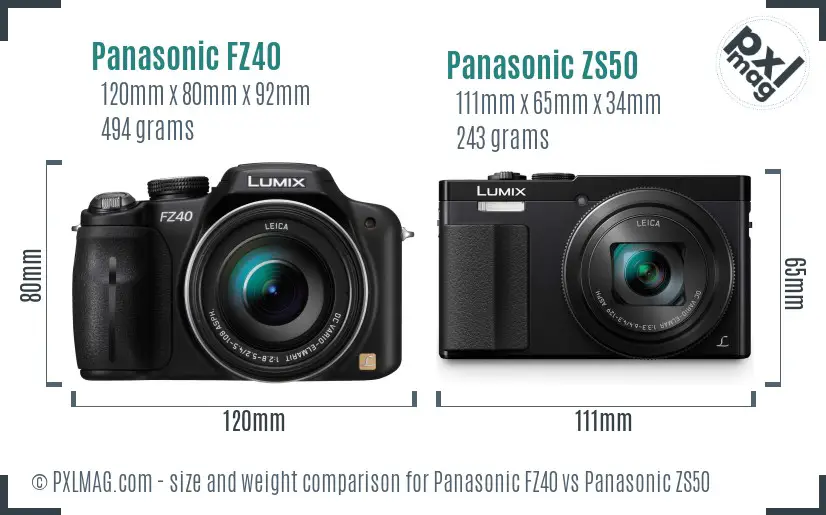 Panasonic FZ40 vs Panasonic ZS50 size comparison