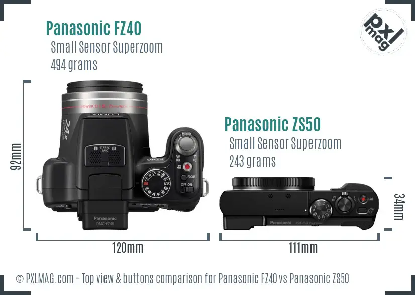 Panasonic FZ40 vs Panasonic ZS50 top view buttons comparison
