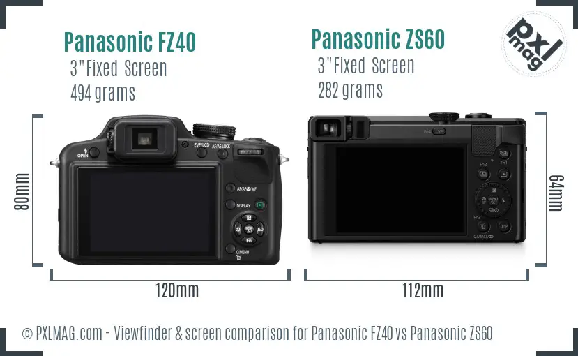 Panasonic FZ40 vs Panasonic ZS60 Screen and Viewfinder comparison