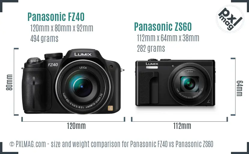 Panasonic FZ40 vs Panasonic ZS60 size comparison