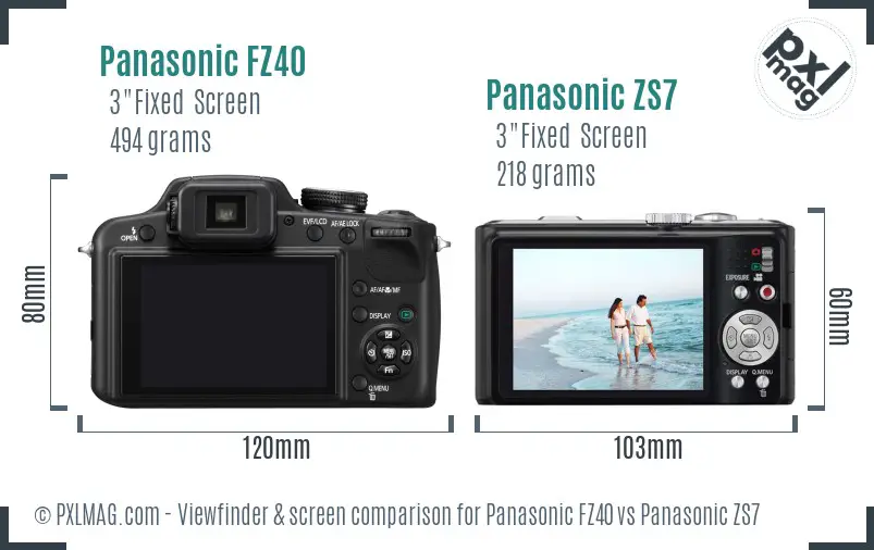 Panasonic FZ40 vs Panasonic ZS7 Screen and Viewfinder comparison