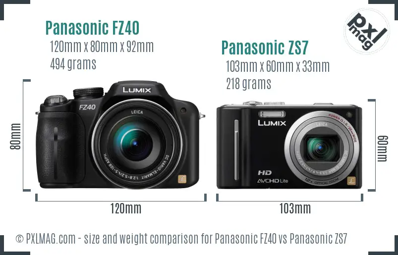 Panasonic FZ40 vs Panasonic ZS7 size comparison