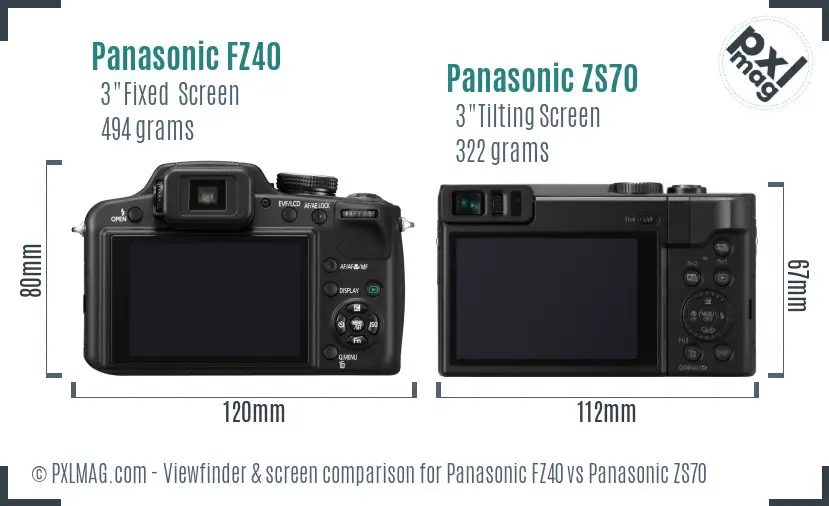 Panasonic FZ40 vs Panasonic ZS70 Screen and Viewfinder comparison