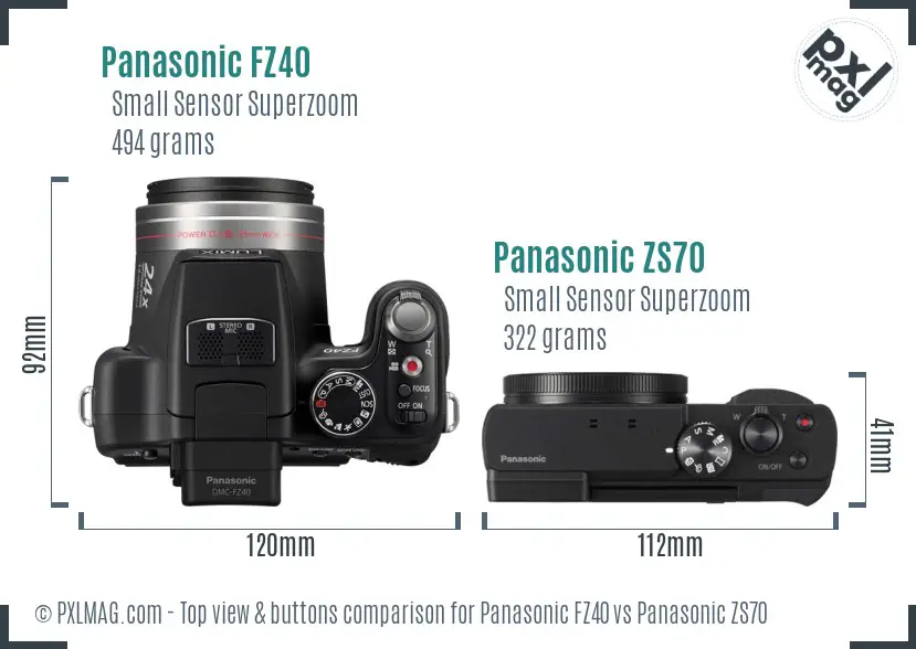 Panasonic FZ40 vs Panasonic ZS70 top view buttons comparison