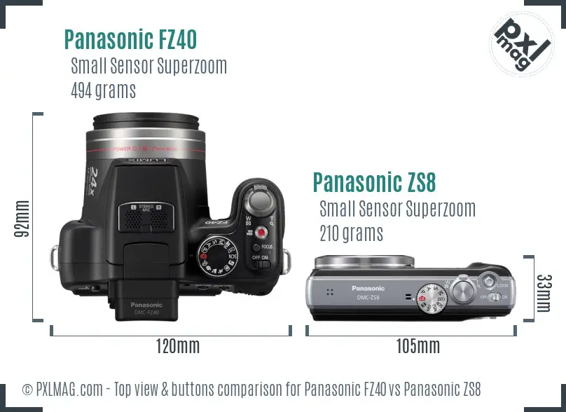 Panasonic FZ40 vs Panasonic ZS8 top view buttons comparison