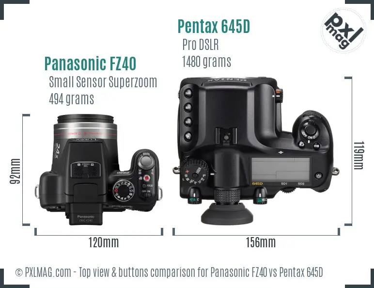Panasonic FZ40 vs Pentax 645D top view buttons comparison