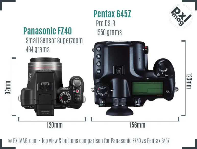 Panasonic FZ40 vs Pentax 645Z top view buttons comparison