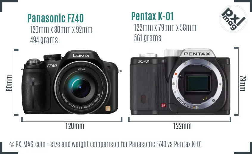 Panasonic FZ40 vs Pentax K-01 size comparison