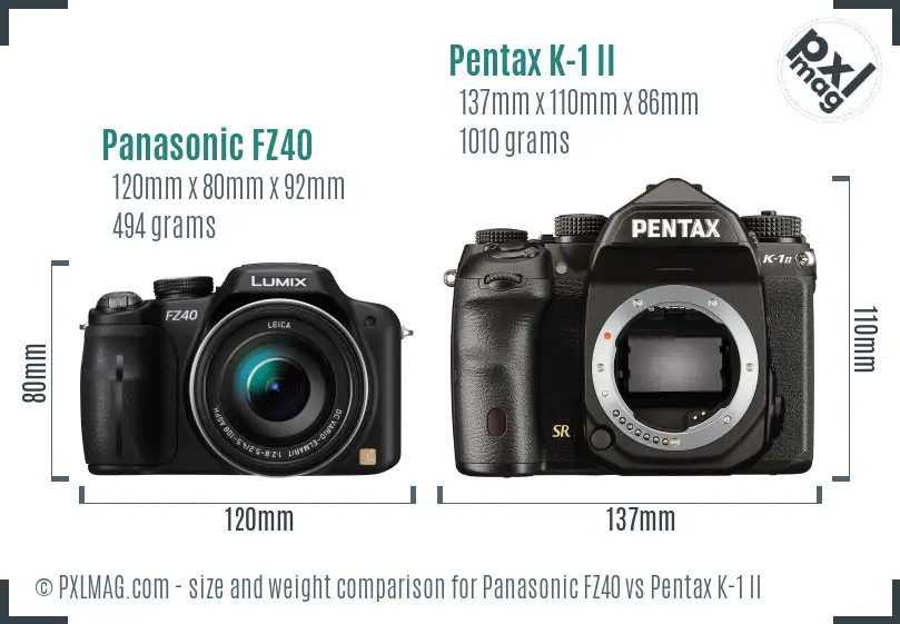 Panasonic FZ40 vs Pentax K-1 II size comparison