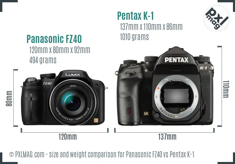 Panasonic FZ40 vs Pentax K-1 size comparison
