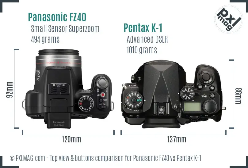 Panasonic FZ40 vs Pentax K-1 top view buttons comparison