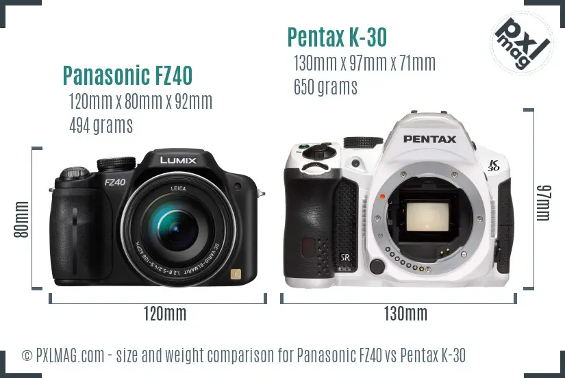 Panasonic FZ40 vs Pentax K-30 size comparison