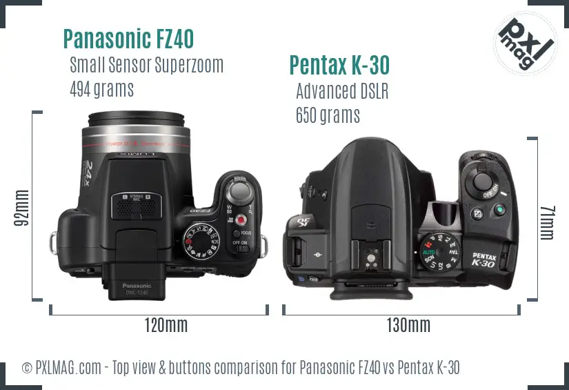 Panasonic FZ40 vs Pentax K-30 top view buttons comparison