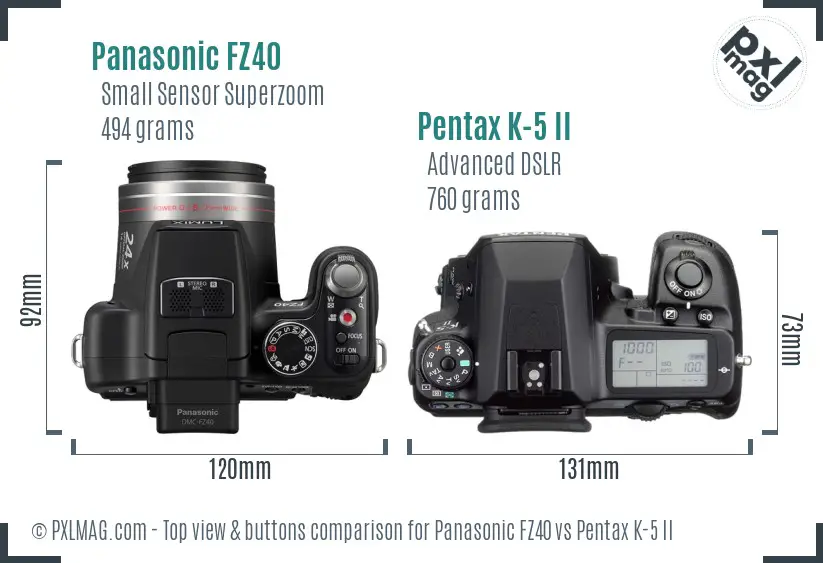 Panasonic FZ40 vs Pentax K-5 II top view buttons comparison
