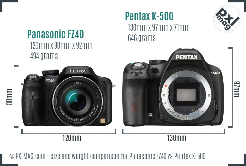 Panasonic FZ40 vs Pentax K-500 size comparison