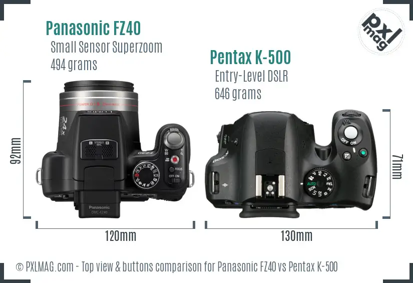 Panasonic FZ40 vs Pentax K-500 top view buttons comparison