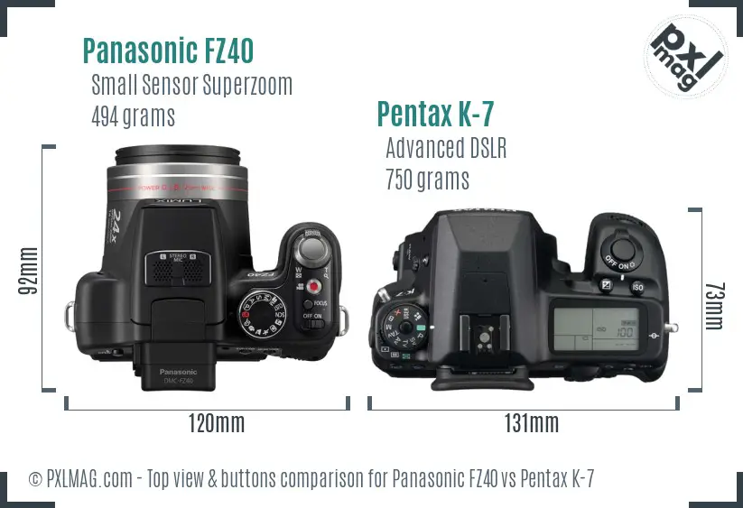 Panasonic FZ40 vs Pentax K-7 top view buttons comparison