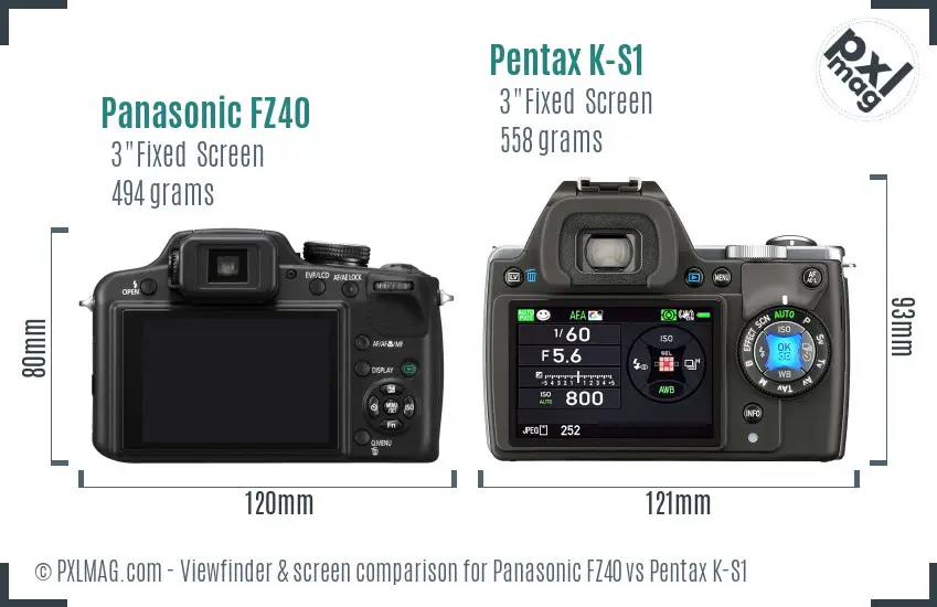 Panasonic FZ40 vs Pentax K-S1 Screen and Viewfinder comparison