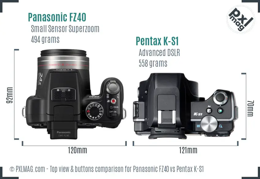 Panasonic FZ40 vs Pentax K-S1 top view buttons comparison