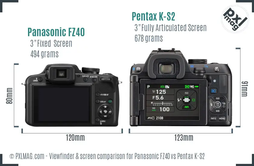 Panasonic FZ40 vs Pentax K-S2 Screen and Viewfinder comparison