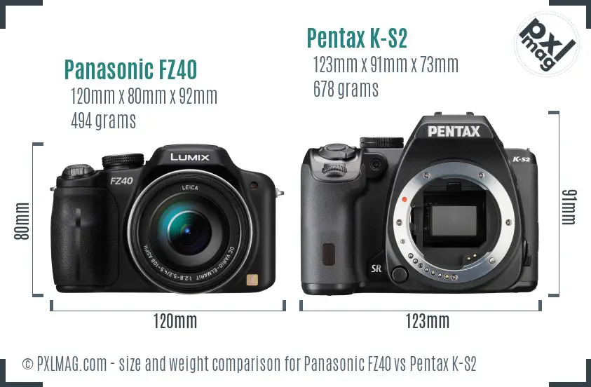 Panasonic FZ40 vs Pentax K-S2 size comparison