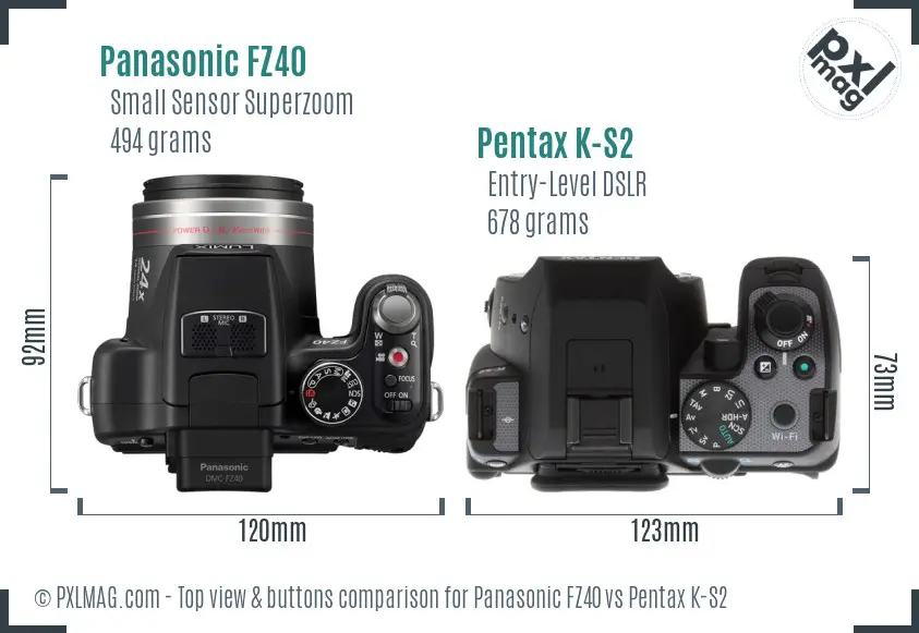 Panasonic FZ40 vs Pentax K-S2 top view buttons comparison