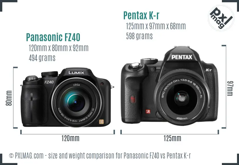 Panasonic FZ40 vs Pentax K-r size comparison