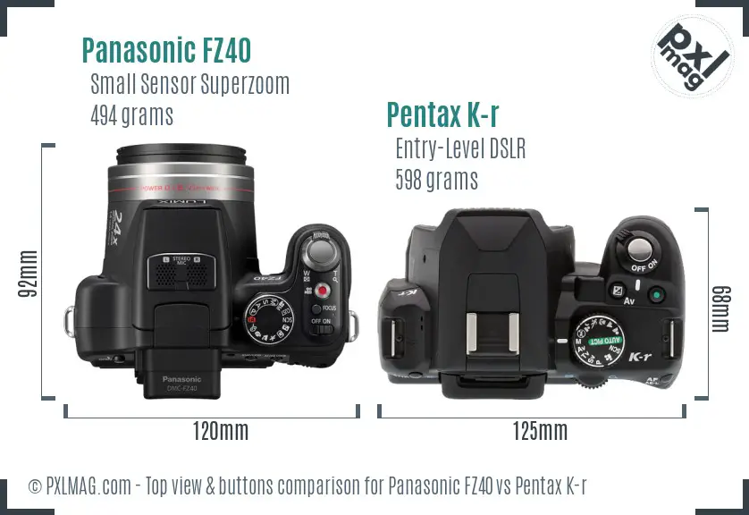 Panasonic FZ40 vs Pentax K-r top view buttons comparison