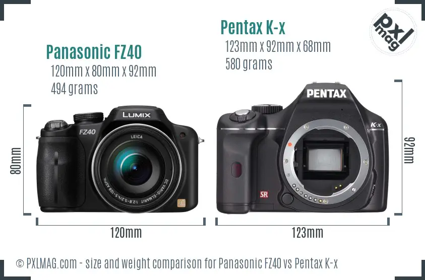 Panasonic FZ40 vs Pentax K-x size comparison