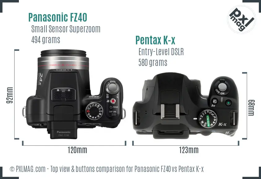 Panasonic FZ40 vs Pentax K-x top view buttons comparison