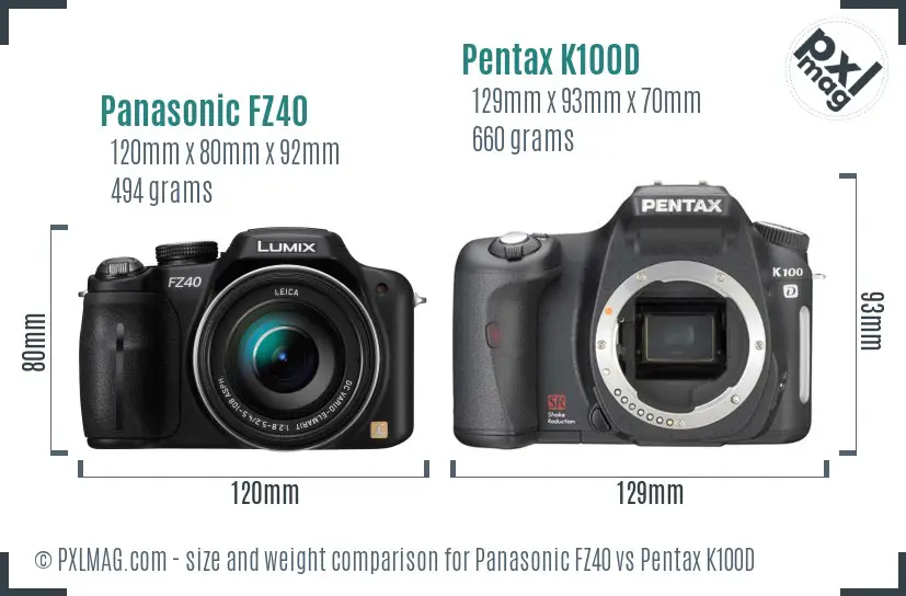 Panasonic FZ40 vs Pentax K100D size comparison