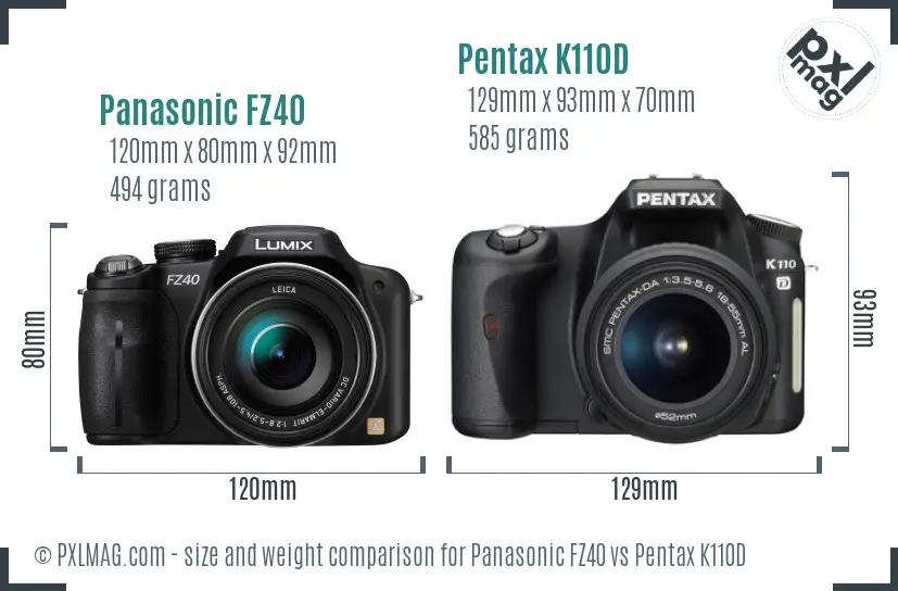 Panasonic FZ40 vs Pentax K110D size comparison