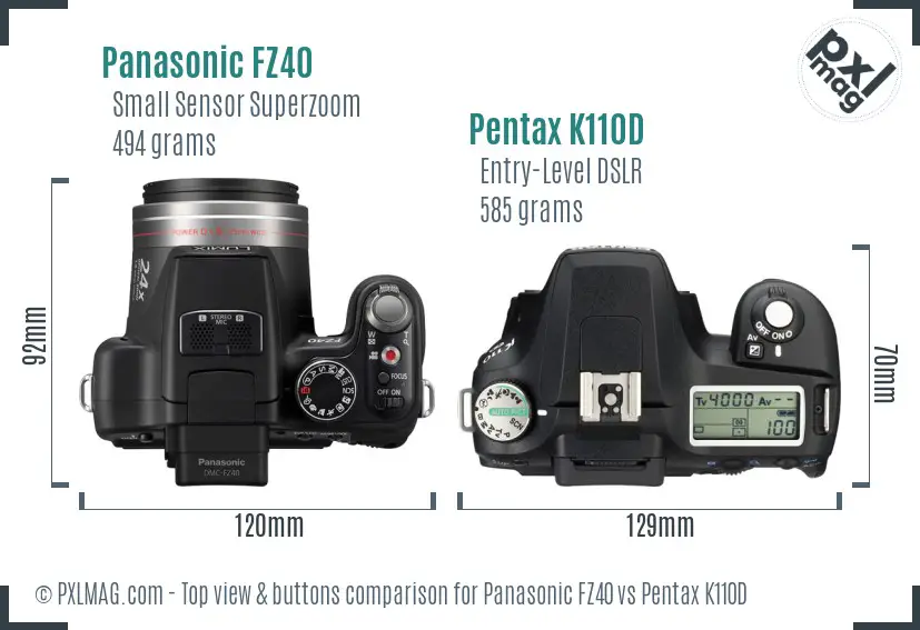 Panasonic FZ40 vs Pentax K110D top view buttons comparison