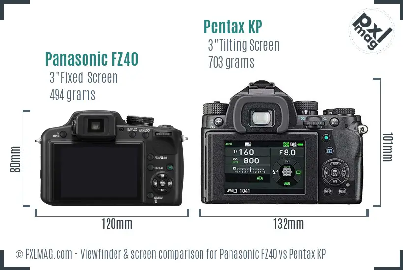 Panasonic FZ40 vs Pentax KP Screen and Viewfinder comparison