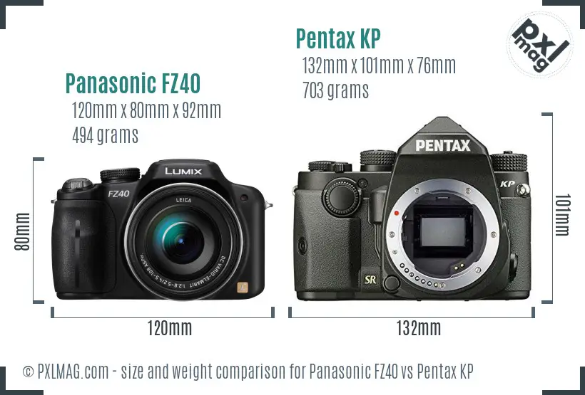 Panasonic FZ40 vs Pentax KP size comparison