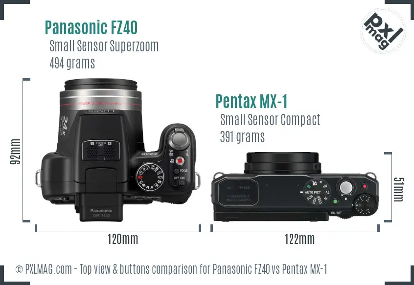 Panasonic FZ40 vs Pentax MX-1 top view buttons comparison