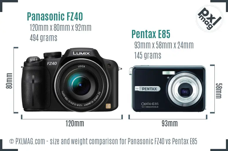 Panasonic FZ40 vs Pentax E85 size comparison