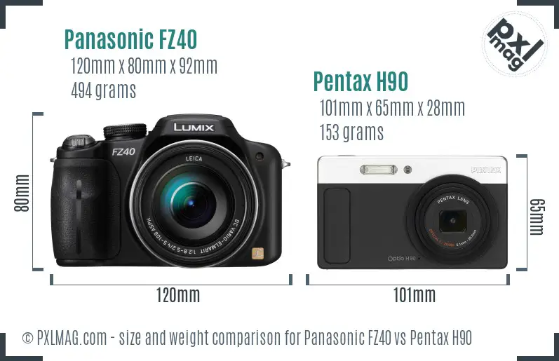 Panasonic FZ40 vs Pentax H90 size comparison