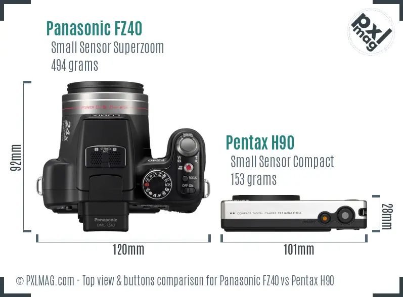 Panasonic FZ40 vs Pentax H90 top view buttons comparison
