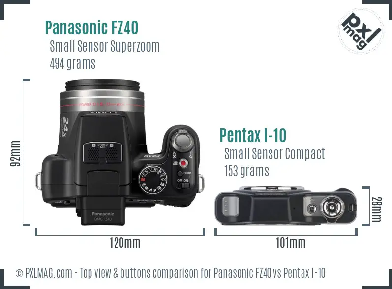 Panasonic FZ40 vs Pentax I-10 top view buttons comparison
