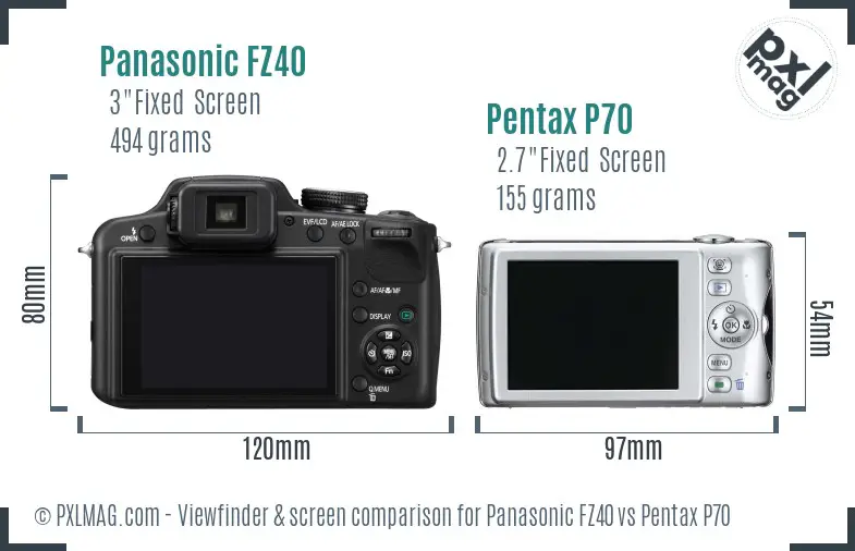 Panasonic FZ40 vs Pentax P70 Screen and Viewfinder comparison