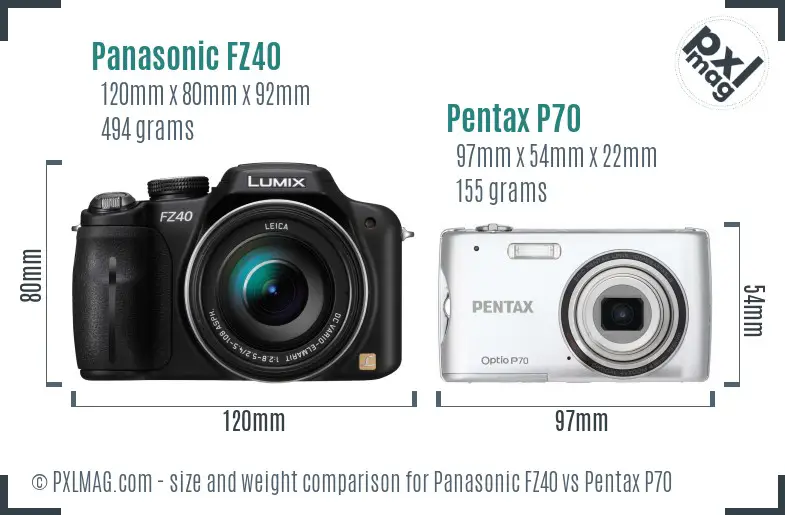 Panasonic FZ40 vs Pentax P70 size comparison