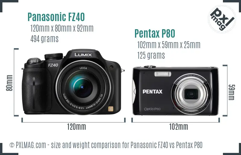 Panasonic FZ40 vs Pentax P80 size comparison