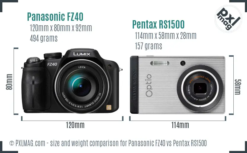 Panasonic FZ40 vs Pentax RS1500 size comparison