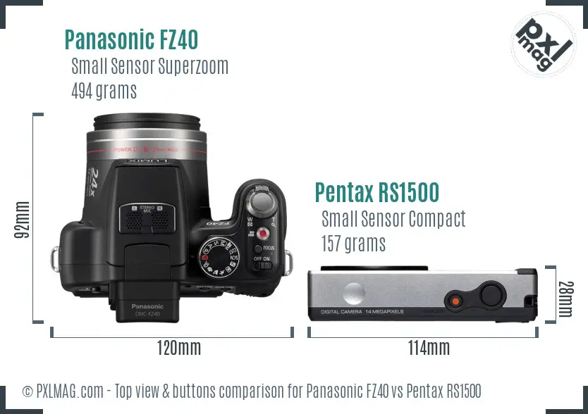 Panasonic FZ40 vs Pentax RS1500 top view buttons comparison