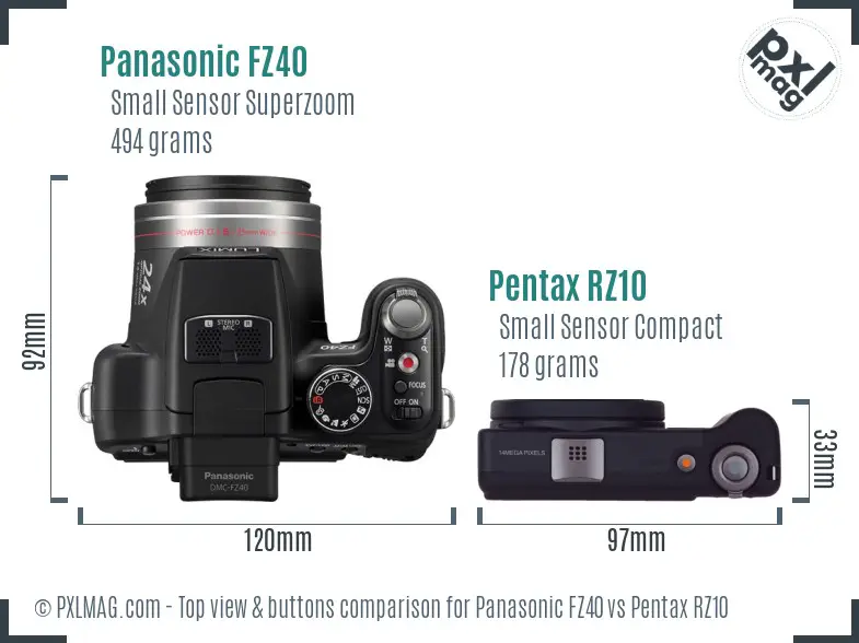 Panasonic FZ40 vs Pentax RZ10 top view buttons comparison