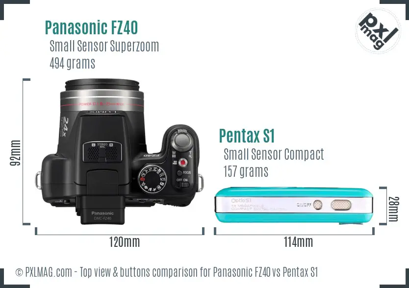 Panasonic FZ40 vs Pentax S1 top view buttons comparison