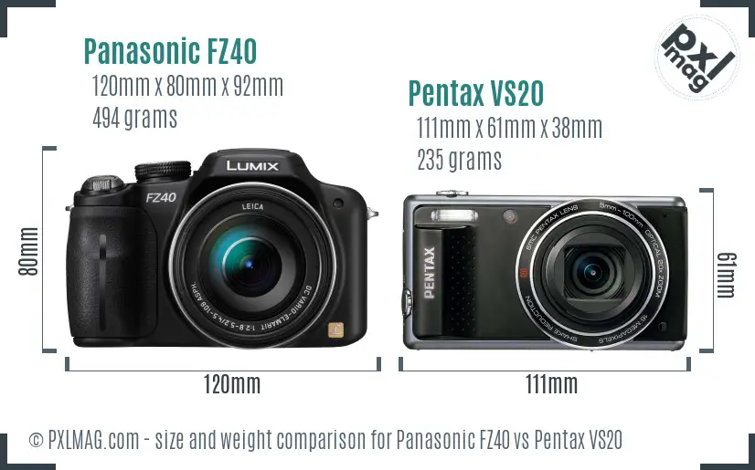 Panasonic FZ40 vs Pentax VS20 size comparison